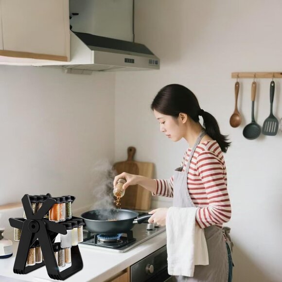 Rotating Spice Rack Organizer, spice jars,18 Glass Jars, 18 jar rotating spice - Picture 6 of 8